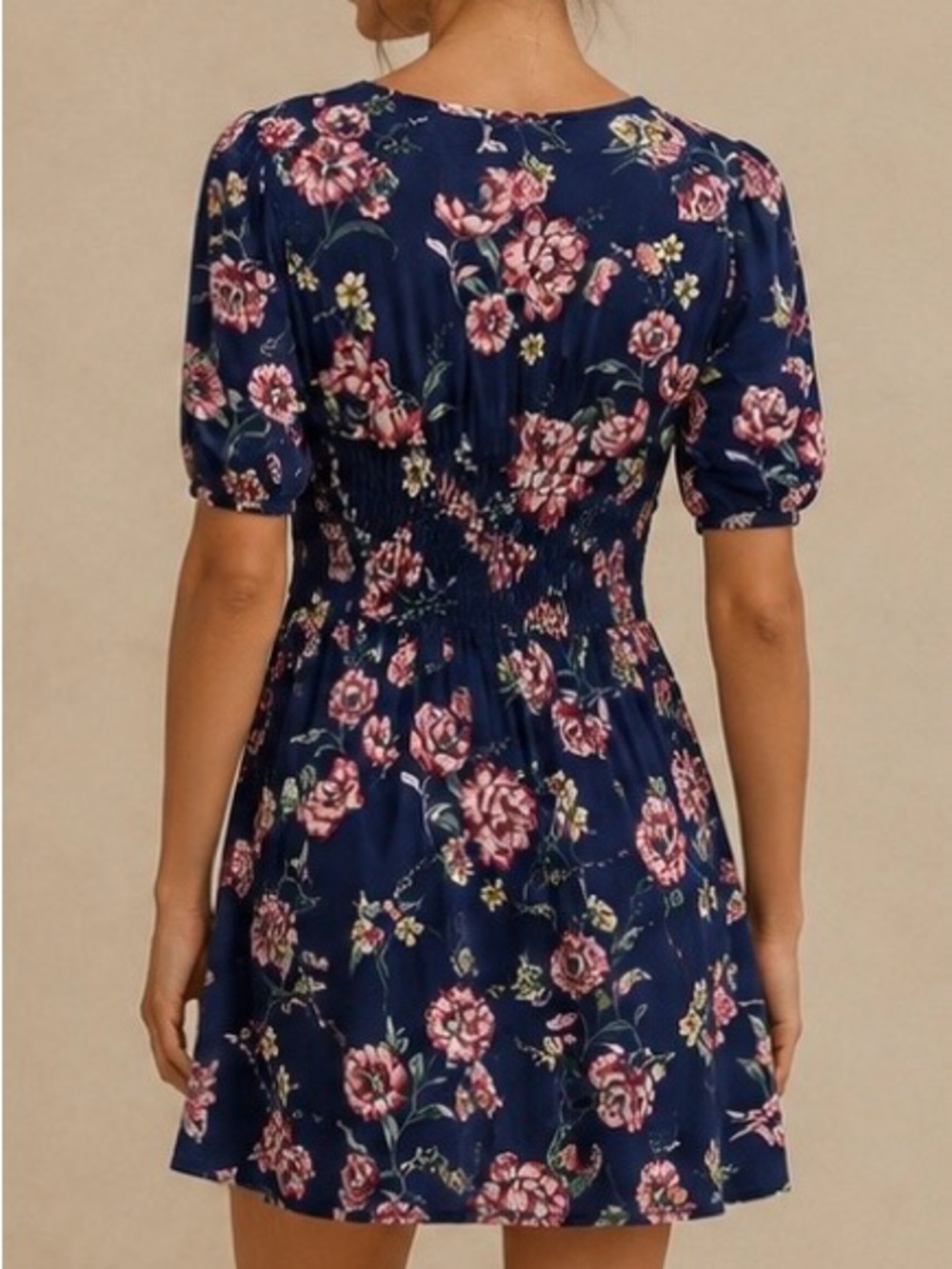 Band Of Gypsies Navy Floral Print Short Sleeve Mini Dress Size S NWT Whimsy Boho - Picture 9 of 9